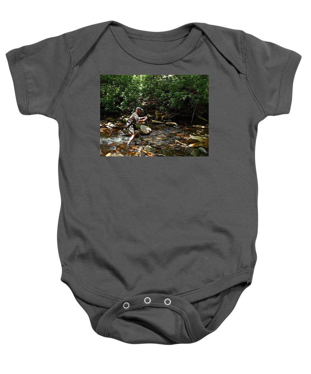 Trout Baby Onesie featuring the photograph Fishing the Pocket Water by Joe Duket