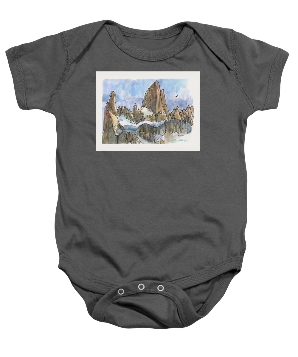 Landscape Baby Onesie featuring the painting Fitz Roy, Patagonia by Judith Kunzle