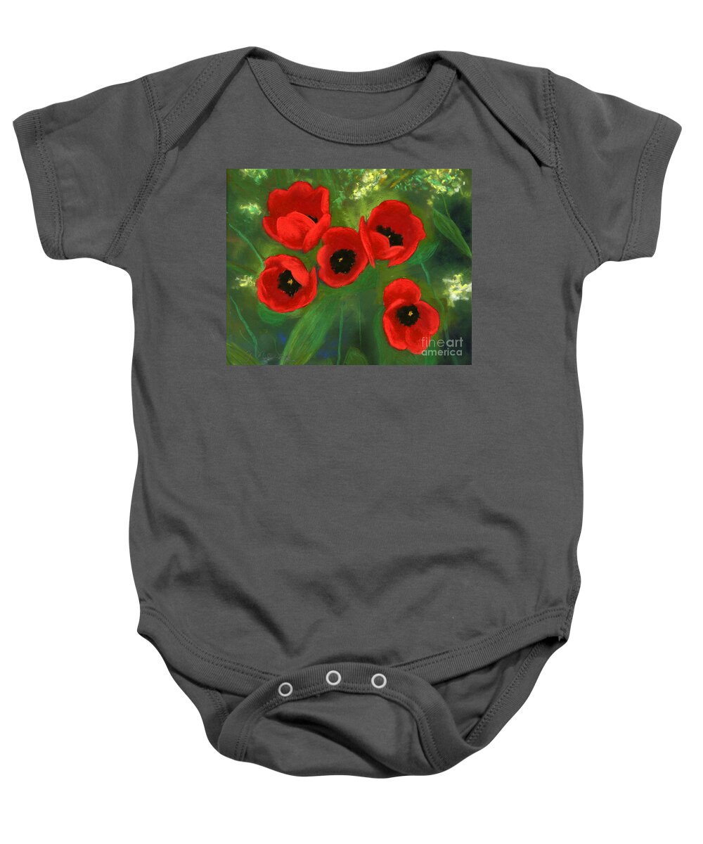 Tulips Baby Onesie featuring the painting Five Redheads by Ginny Neece