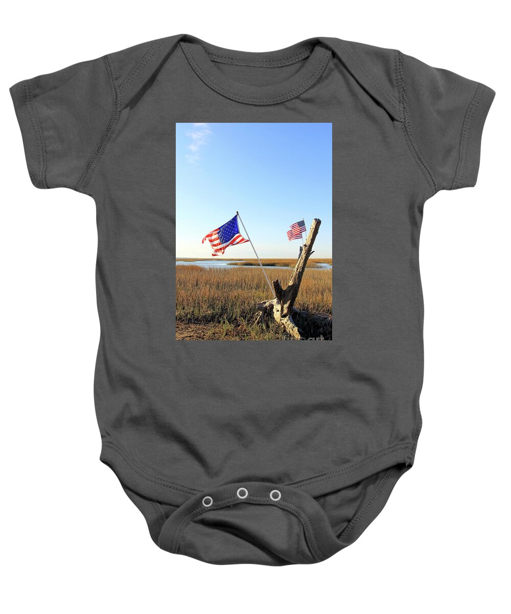 Flags Near Tybee Baby Onesie featuring the photograph Flags Near Tybee by Jennifer Robin