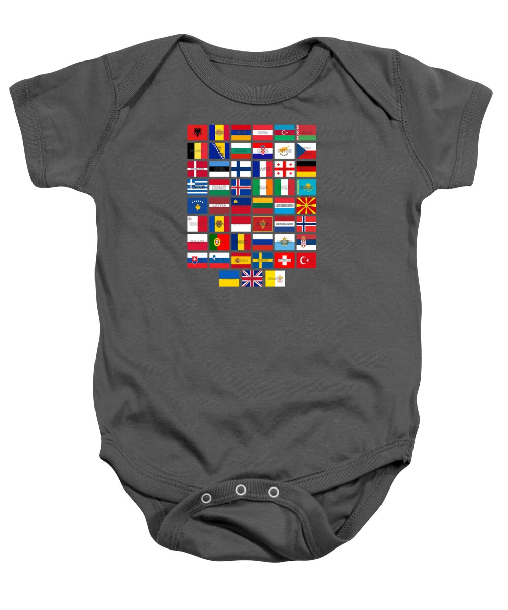 Europe Baby Onesie featuring the digital art Flags of Europe Words 2 by Roy Pedersen