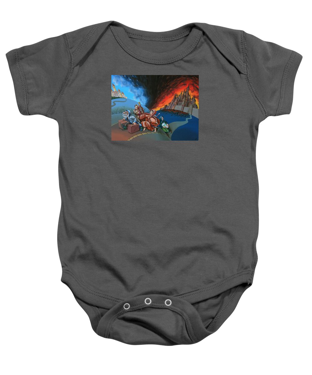 Flight Baby Onesie featuring the painting Flight of Lot out from Sodom by Victor Molev