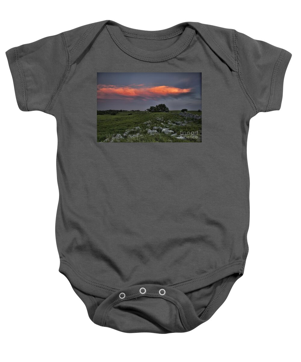 Kansas Baby Onesie featuring the photograph Flinthills Sunset by Crystal Nederman