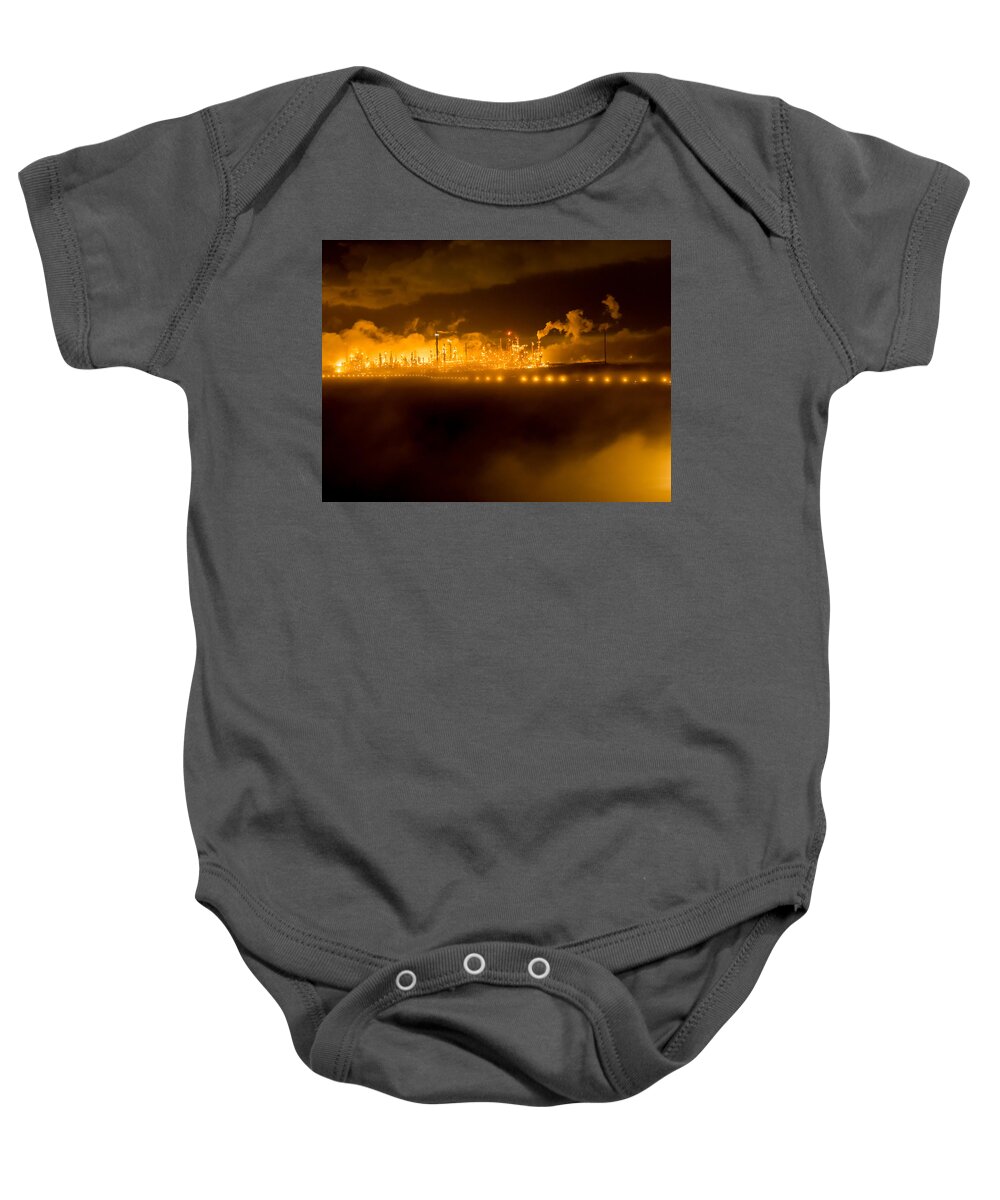 Night Time Baby Onesie featuring the photograph Floating Refinery by Jerry Connally