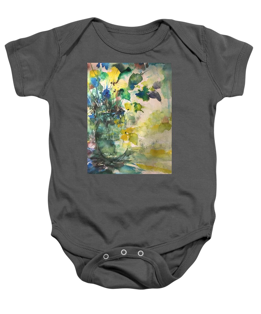 Base Baby Onesie featuring the painting Flower and Vase Stilllife by Robin Miller-Bookhout