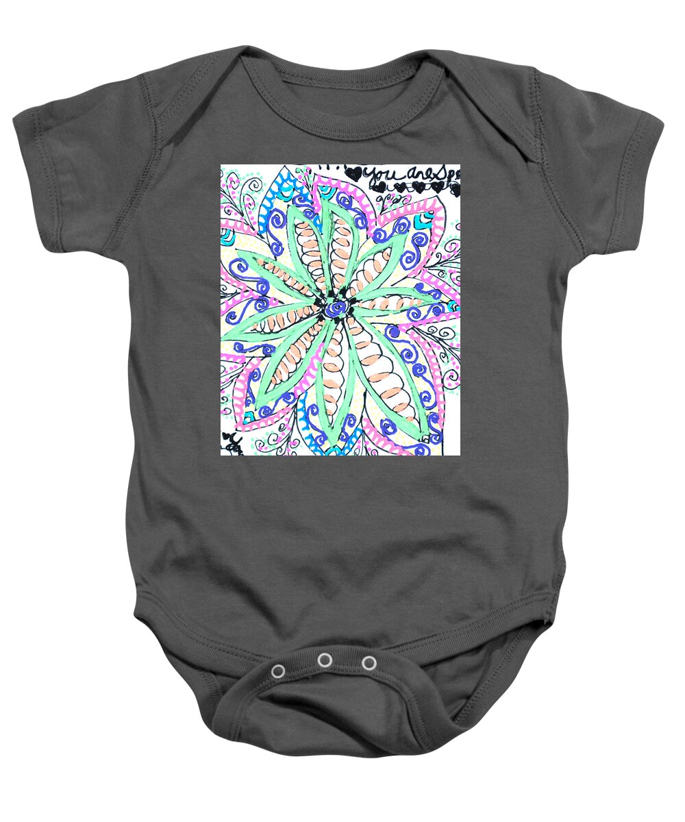 Caregiver Baby Onesie featuring the drawing Flower Power by Carole Brecht