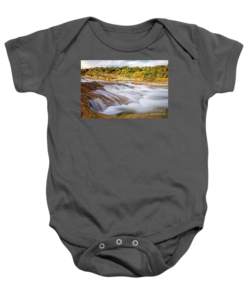 Pedernales Baby Onesie featuring the photograph Flowing Waters of the Pedernales River at Pedernales Falls State Park - Texas Hill Country by Silvio Ligutti