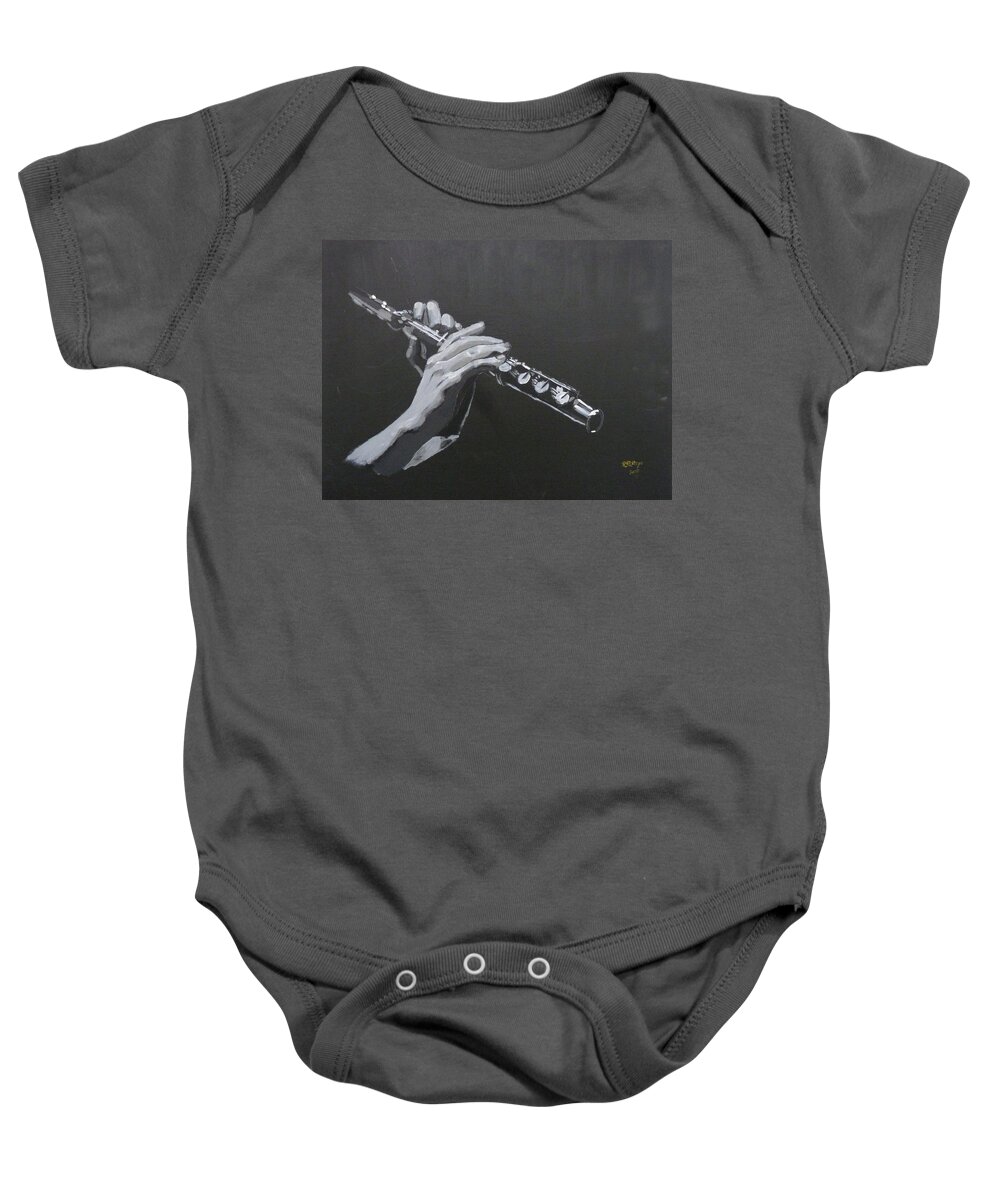 Flute Baby Onesie featuring the painting Flute Hands by Richard Le Page