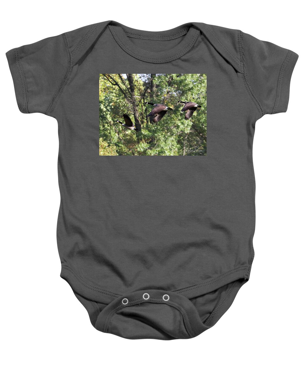 Geese Baby Onesie featuring the photograph Fly Away by Jackson Pearson