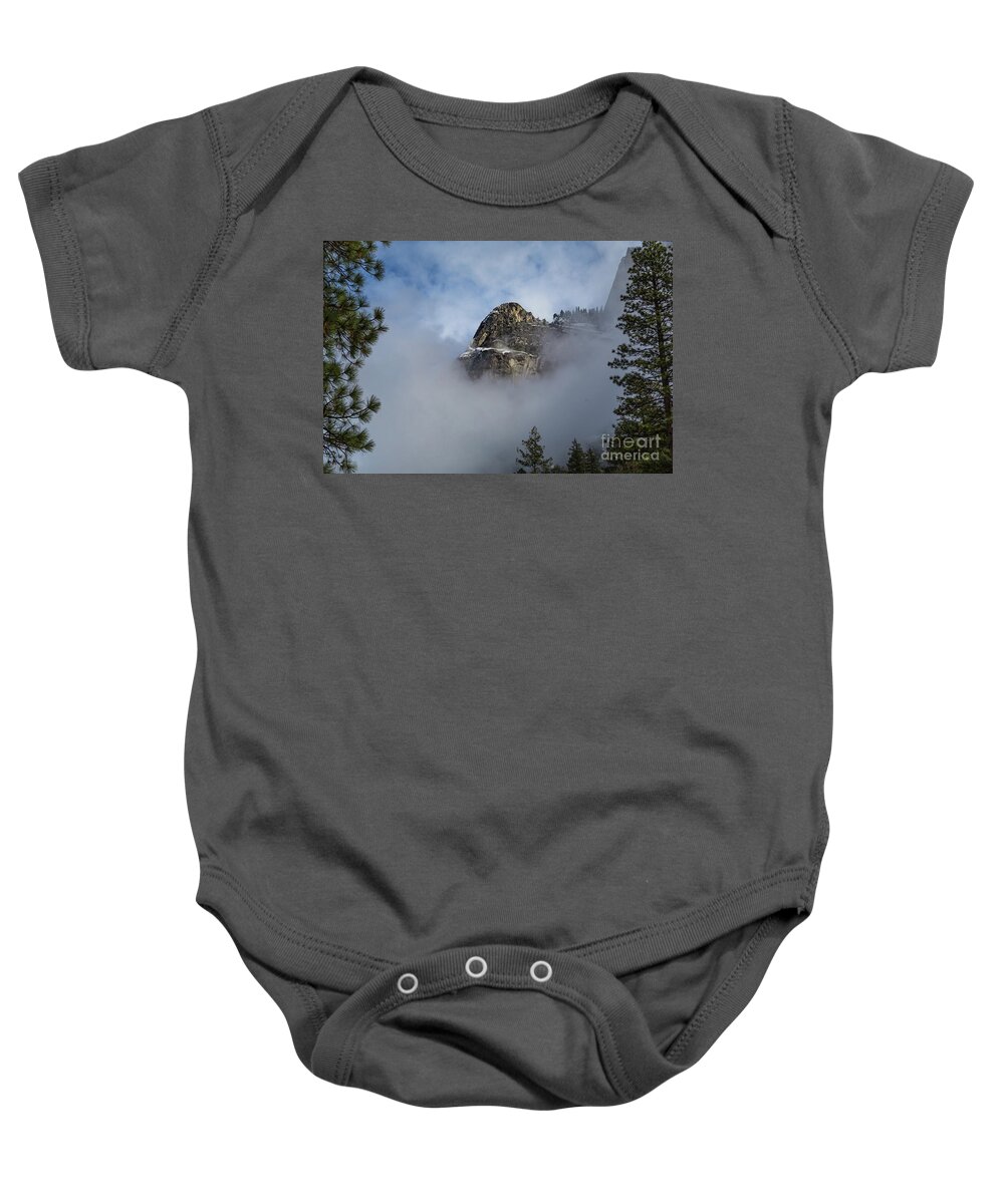 Ahwiyah Point Baby Onesie featuring the photograph Fog Clearing around Ahwiyah Point, Yosemite by Dan Hartford
