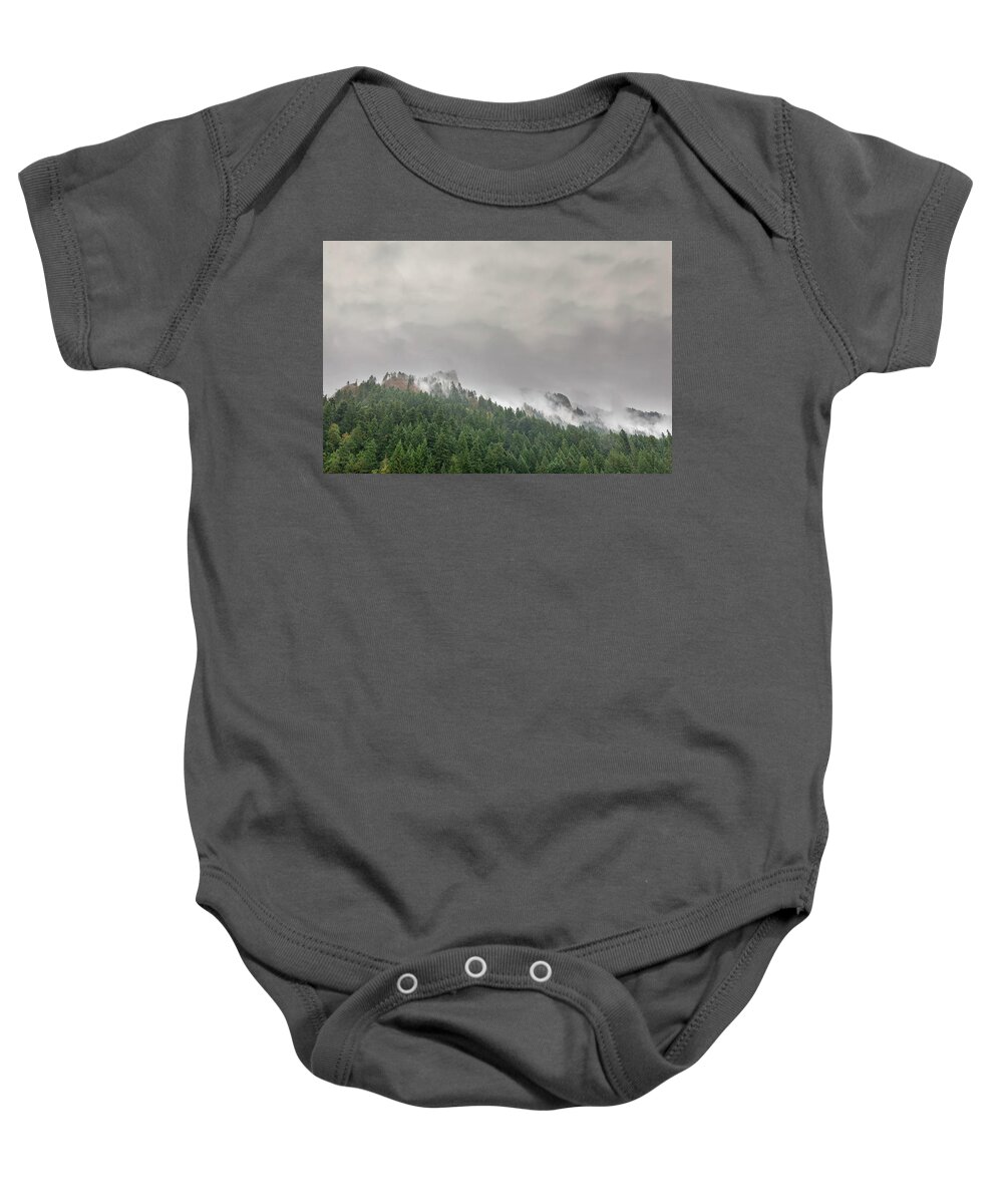 Columbia River Baby Onesie featuring the photograph Fog Rolling over Columbia River Gorge by David Gn