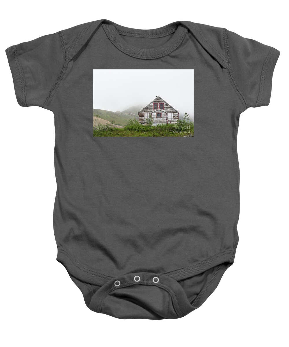 Red Baby Onesie featuring the photograph Foggy and abandoned by Paul Quinn