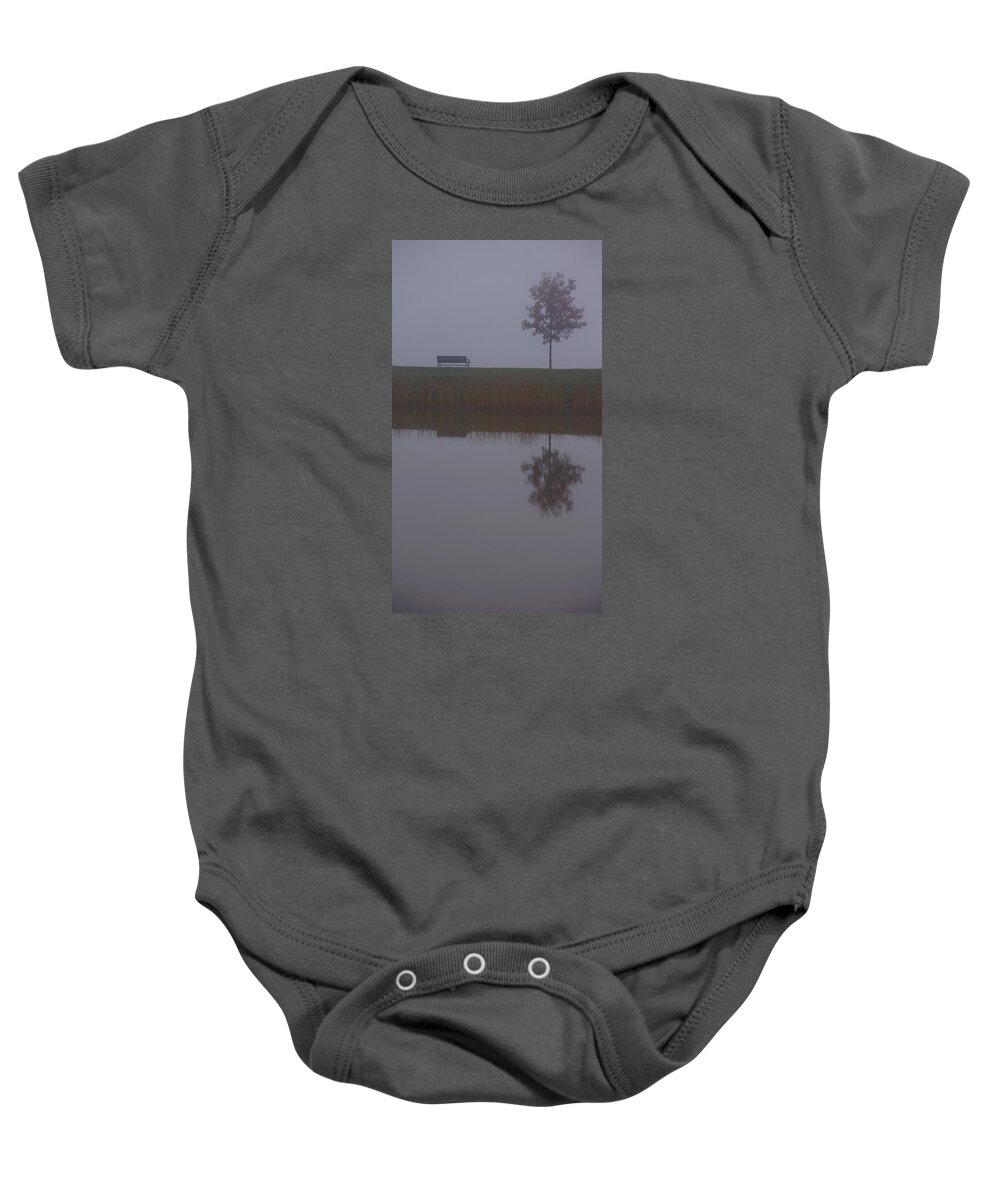 Bench Baby Onesie featuring the photograph Foggy Reflection by Brooke Bowdren