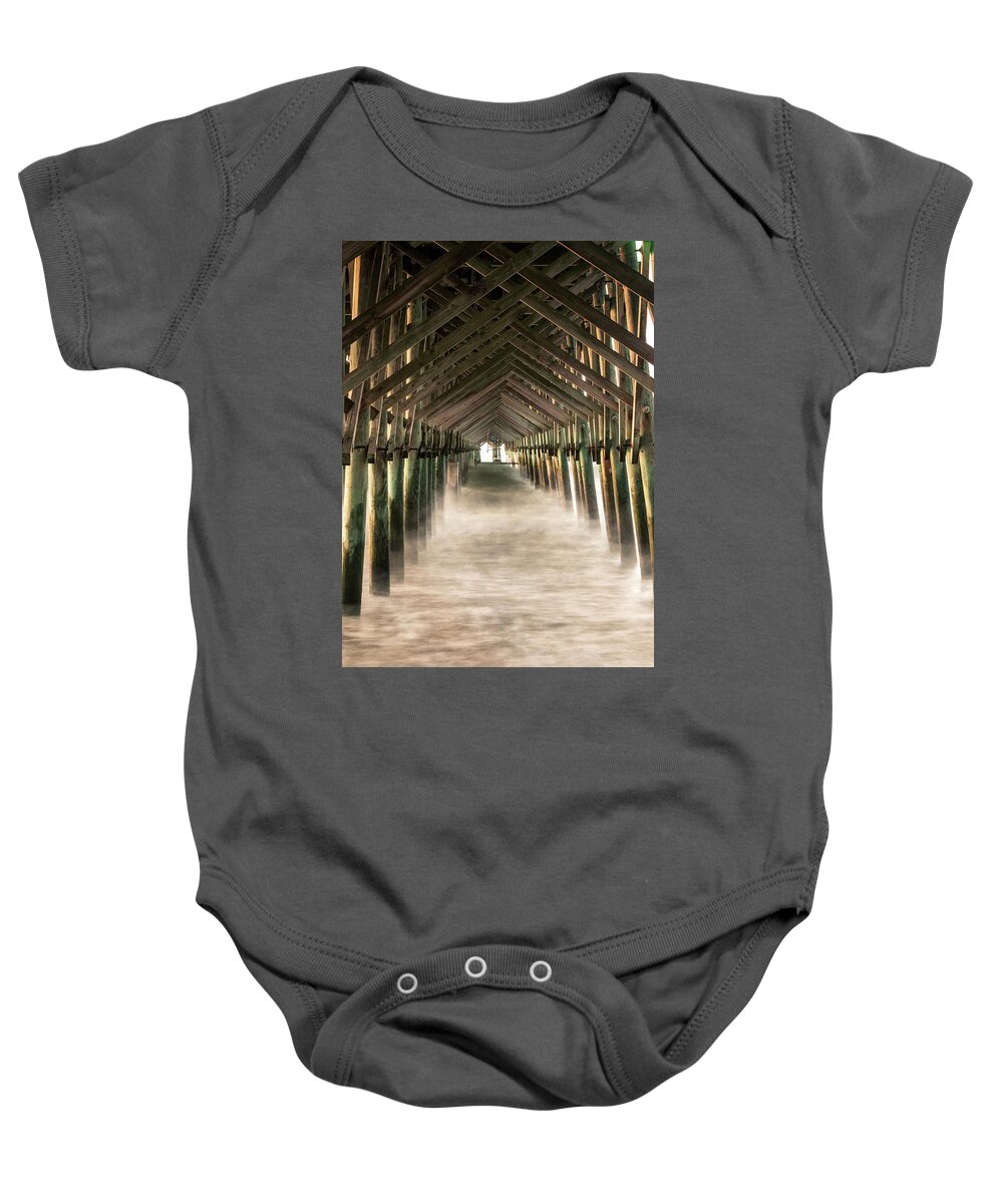 Abstract Baby Onesie featuring the photograph Folly Beach Pier Charleston by Alex Mironyuk