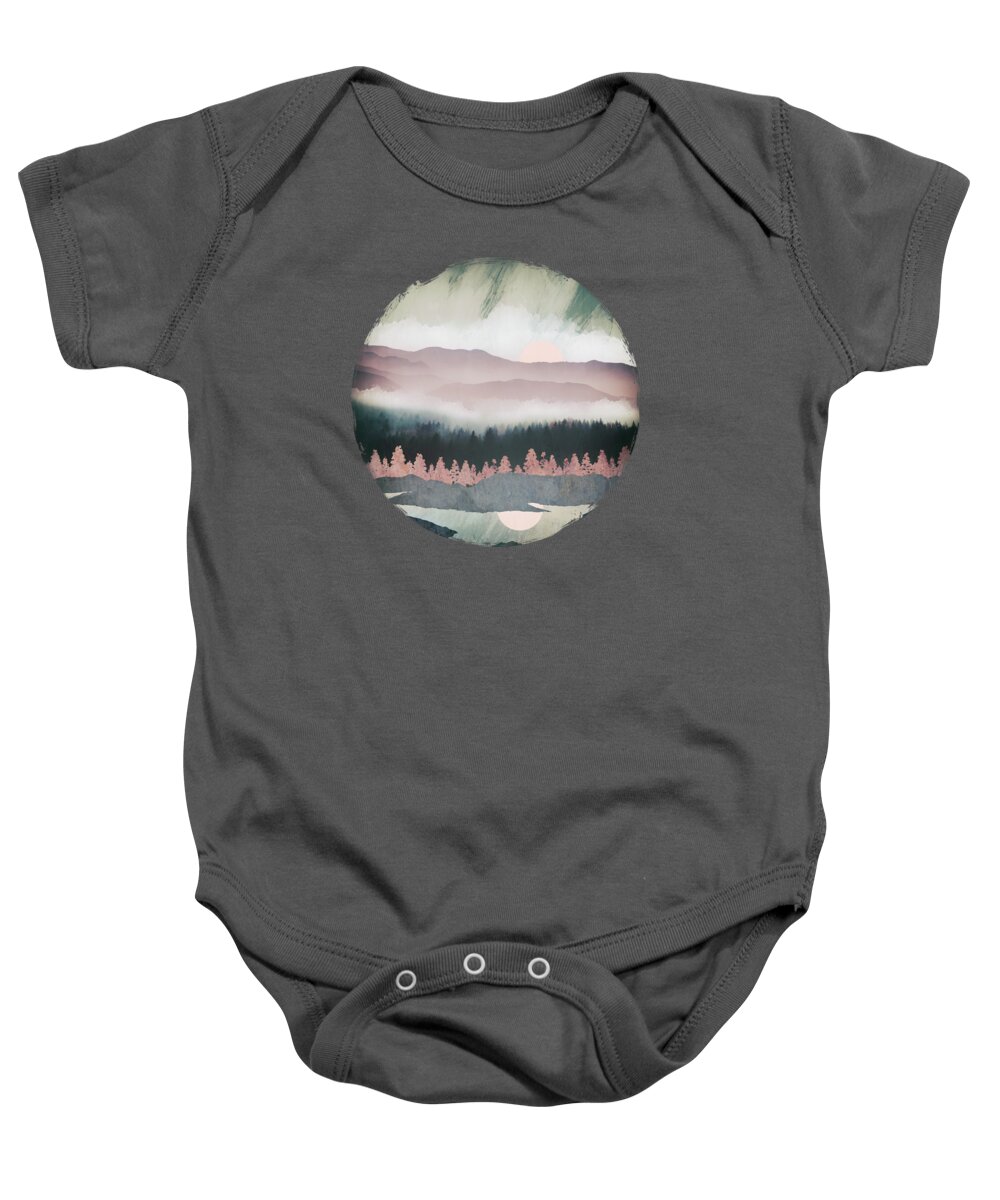 Forest Baby Onesie featuring the digital art Forest Lake Evening by Spacefrog Designs
