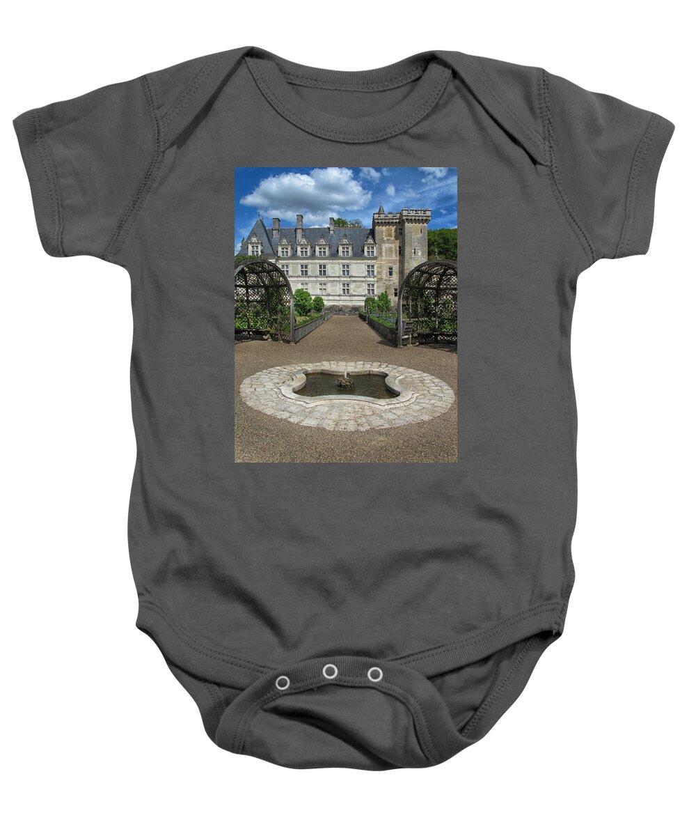 Fountain Baby Onesie featuring the photograph Fountain At Chateau de Villandry by Dave Mills