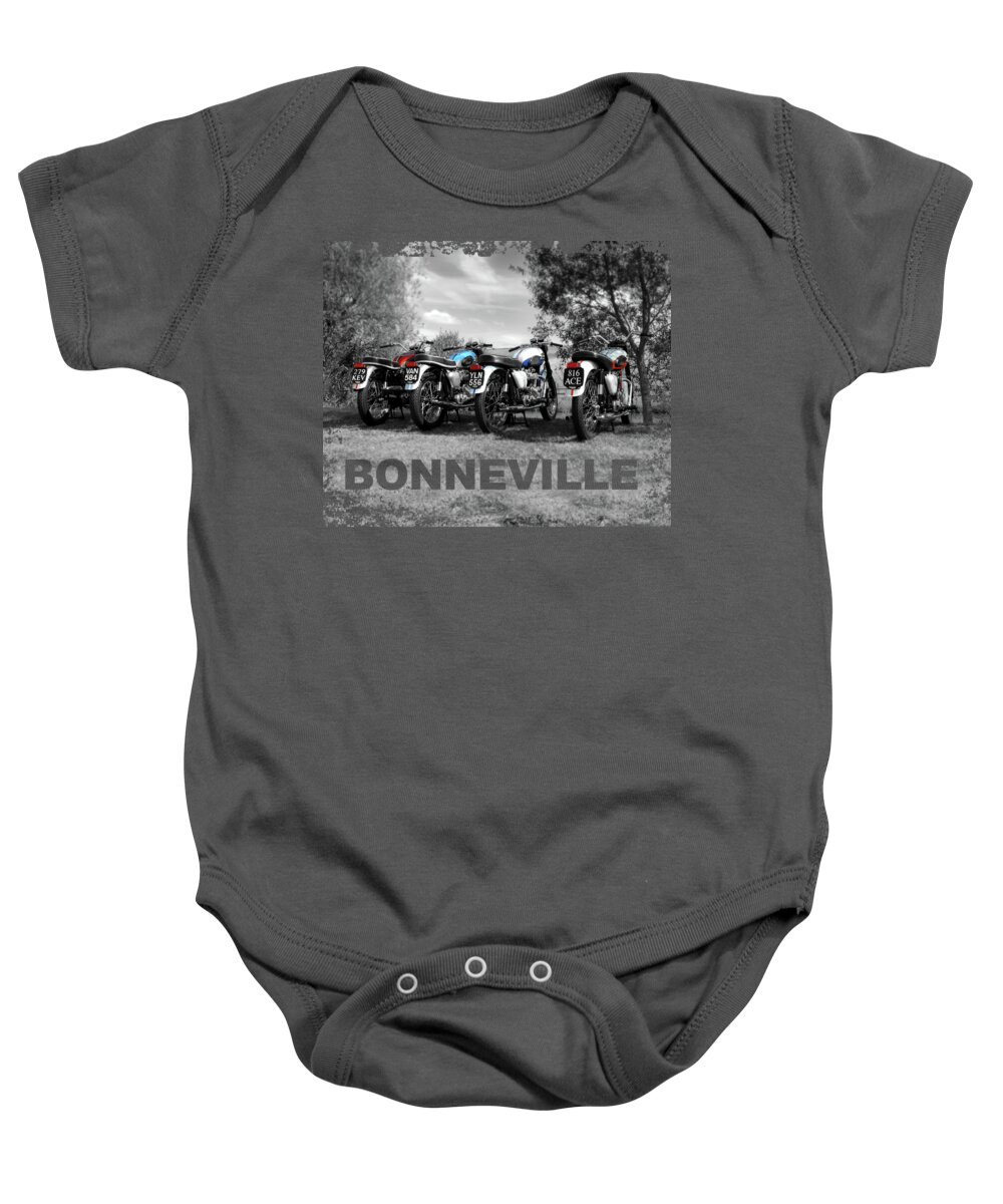 Triumph Bonneville Baby Onesie featuring the photograph Four Bonnevilles by Mark Rogan