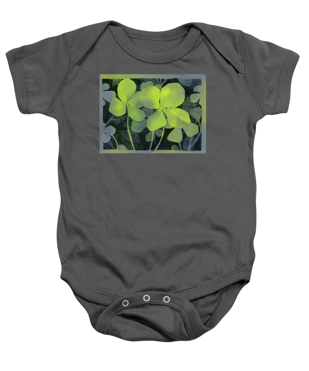 Clover Baby Onesie featuring the painting Four Leaf Clover Watercolor by Olga Shvartsur