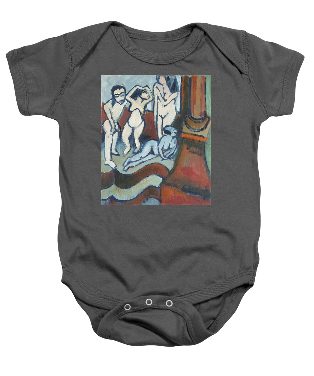 German Painters Baby Onesie featuring the painting Four Wood Sculptures by Ernst Ludwig Kirchner