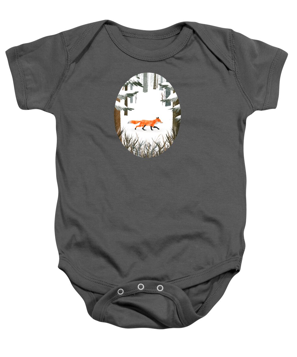 Painting Baby Onesie featuring the painting Fox In A Late Winter Snowfall by Little Bunny Sunshine