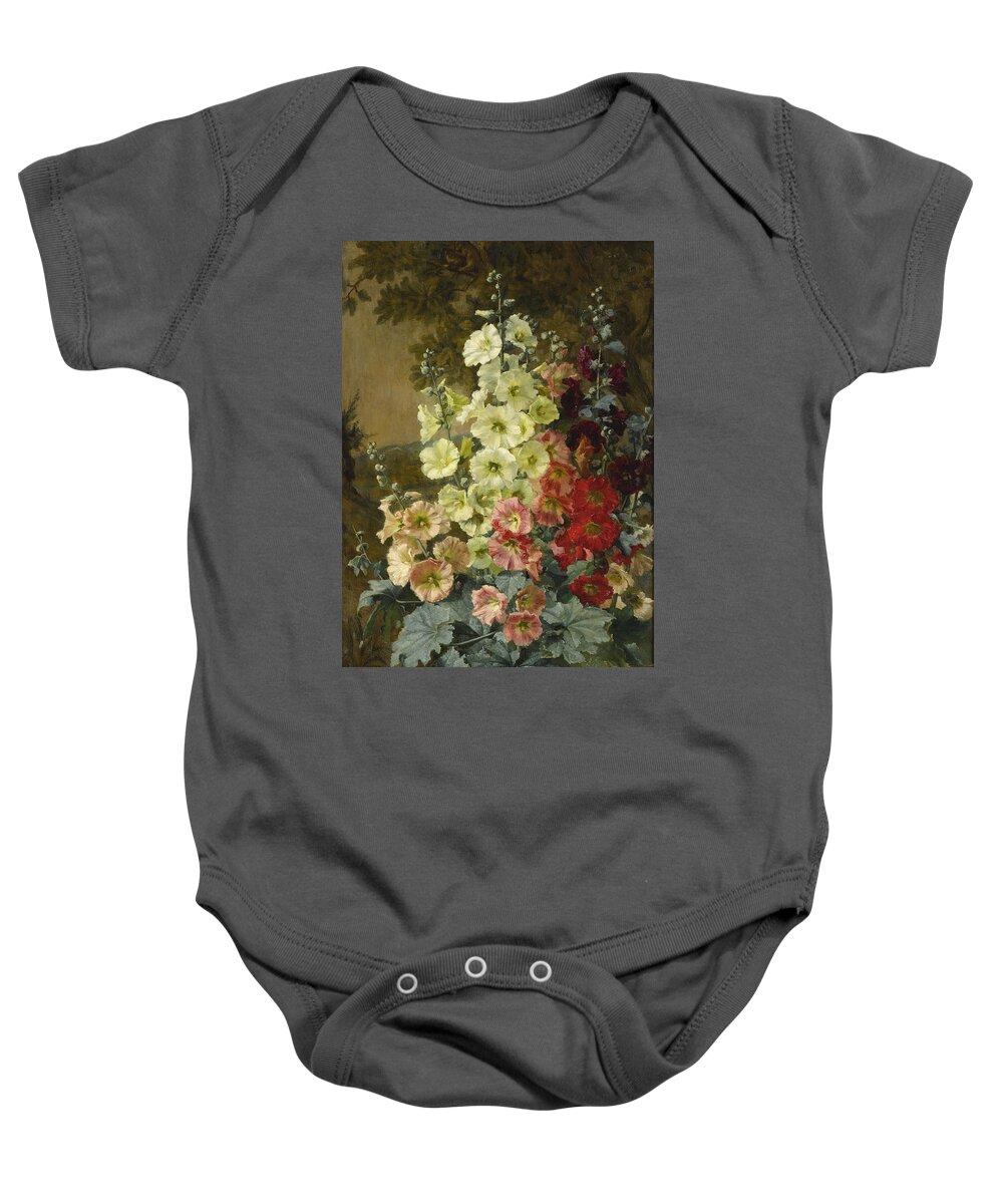 Augusta Dohlmann Baby Onesie featuring the painting Foxgloves by Augusta Dohlmann