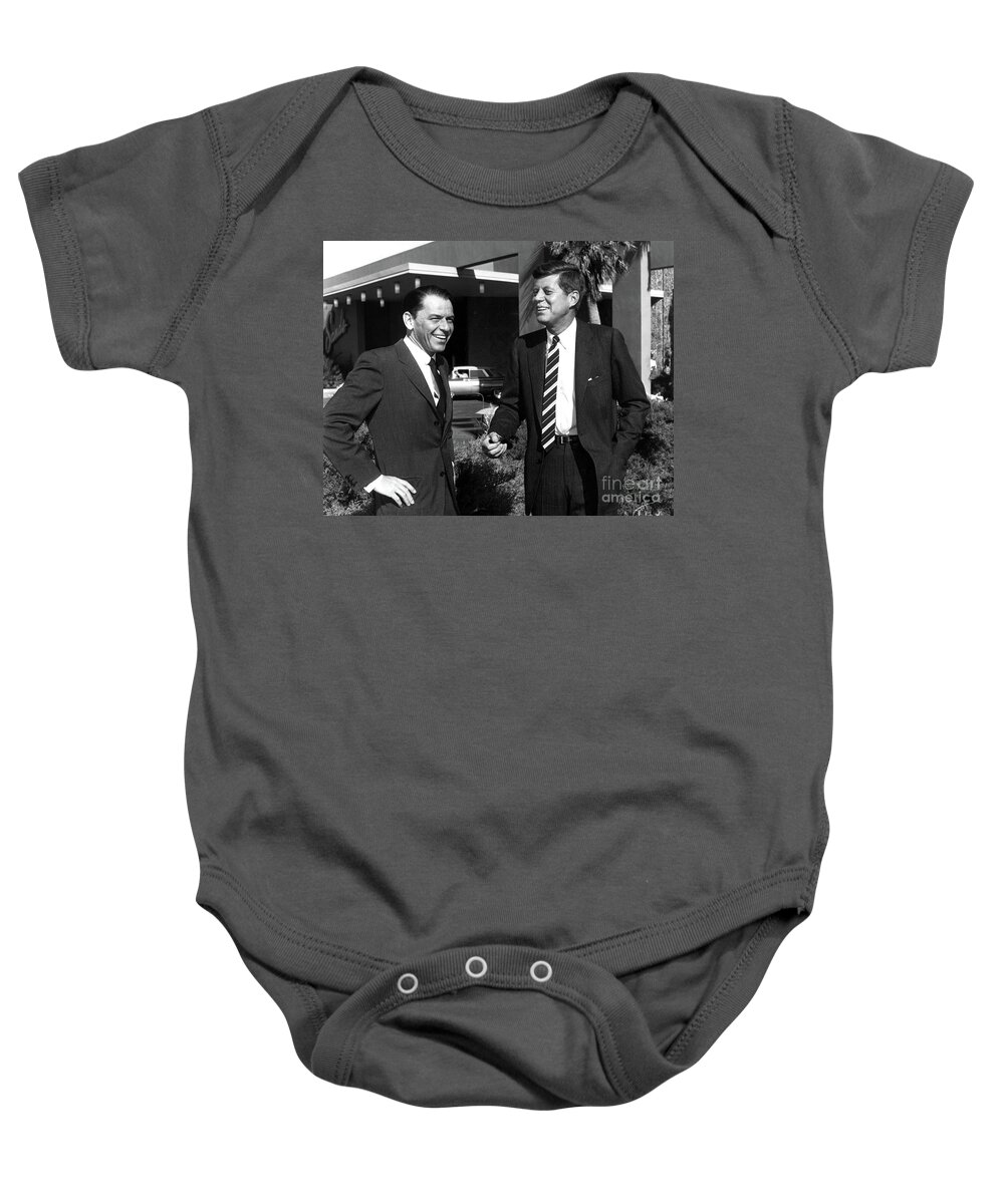 Sinatra Baby Onesie featuring the photograph Frank Sinatra and President Kennedy by Doc Braham