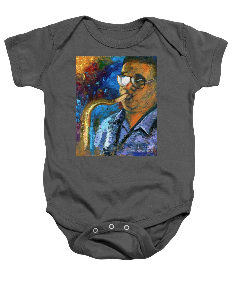 Portrait Baby Onesie featuring the painting Frankie Scott-Extempore by Marlene Book