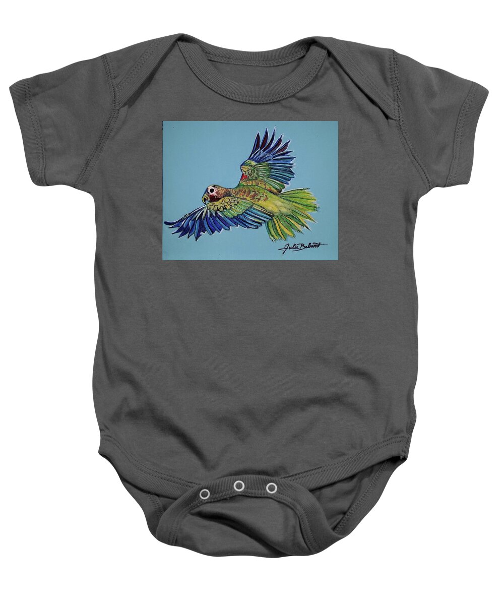 Parrot Baby Onesie featuring the painting Free Flyer by Julie Belmont