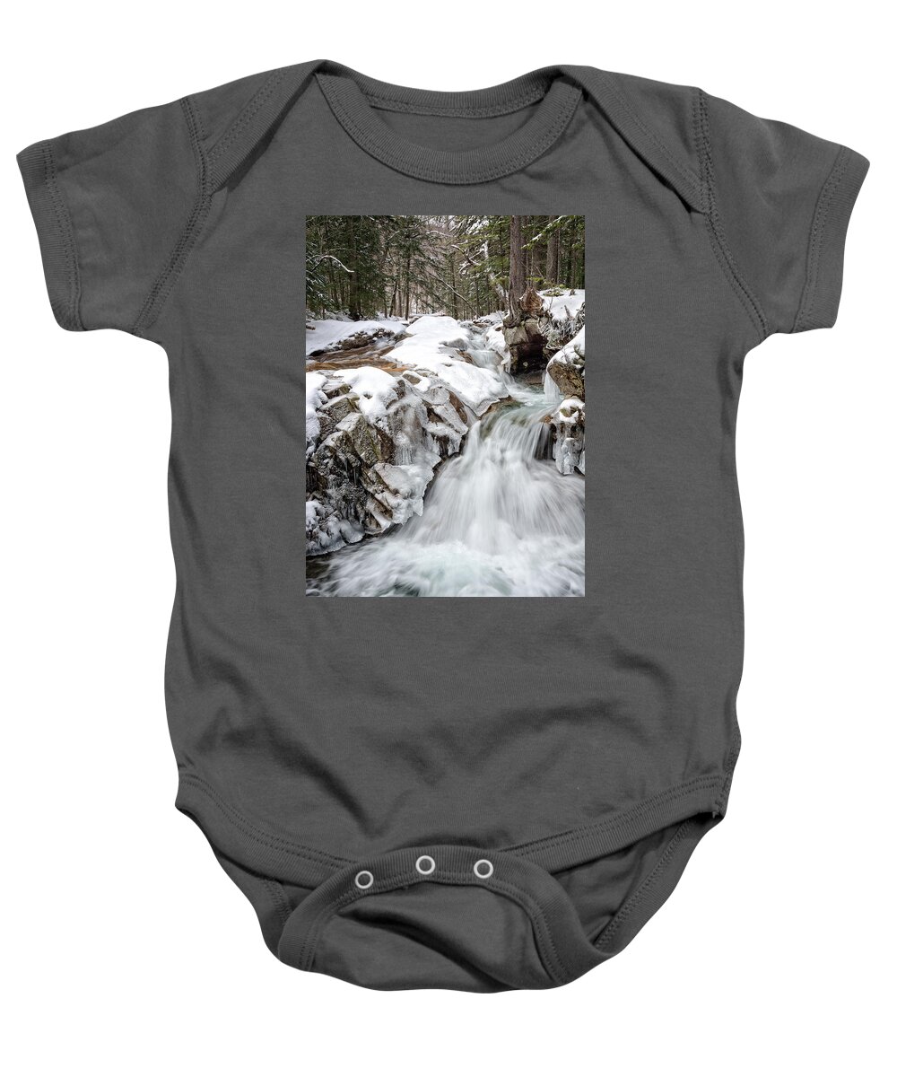 Water Falls Baby Onesie featuring the photograph Freeze On The Basin Trail NH by Michael Hubley