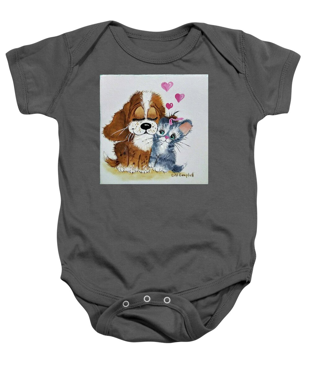 Puppy Baby Onesie featuring the painting Friends Forever by Debra Campbell