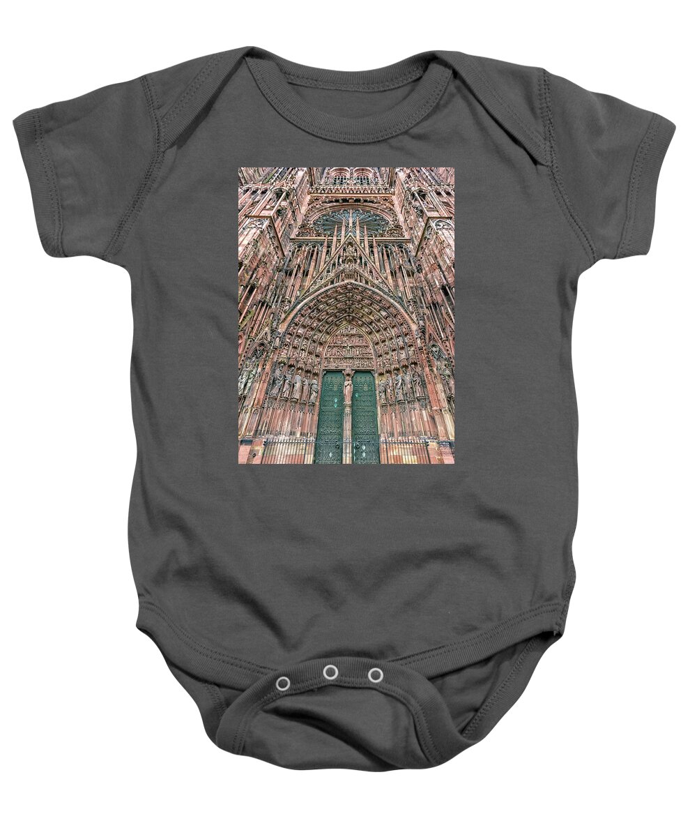 Strasbourg Baby Onesie featuring the photograph Frontispiece Cathedrale Notre-Dame or Cathedral of Our Lady in Strasbourg, Alsace, France by Elenarts - Elena Duvernay photo