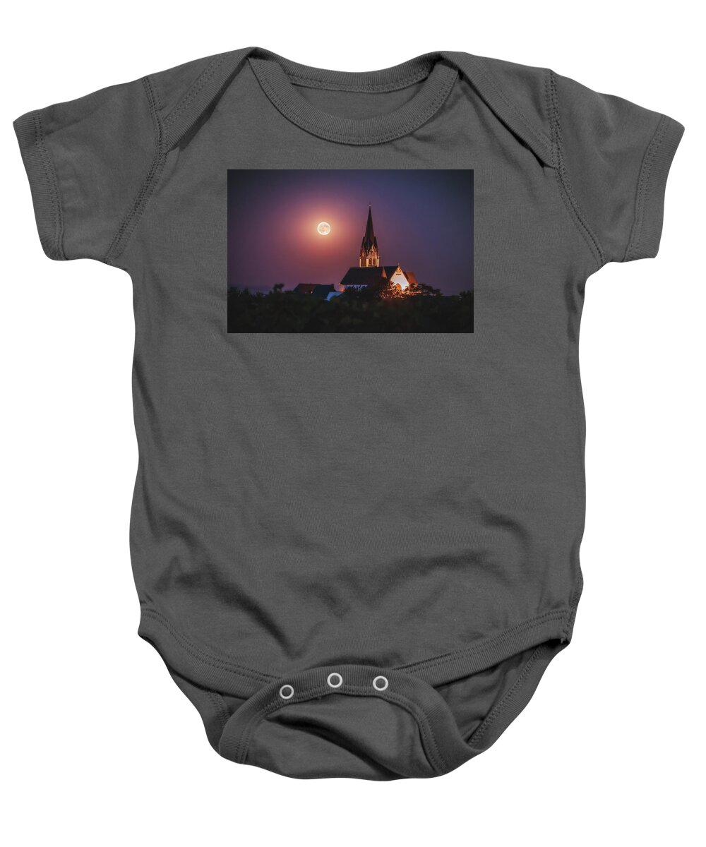 Moon Baby Onesie featuring the photograph Full Moon by Marc Braner