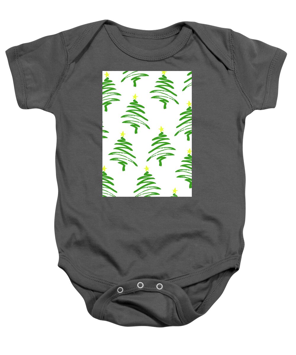 Christmas Trees Baby Onesie featuring the digital art Funky Christmas Trees by Louisa Knight