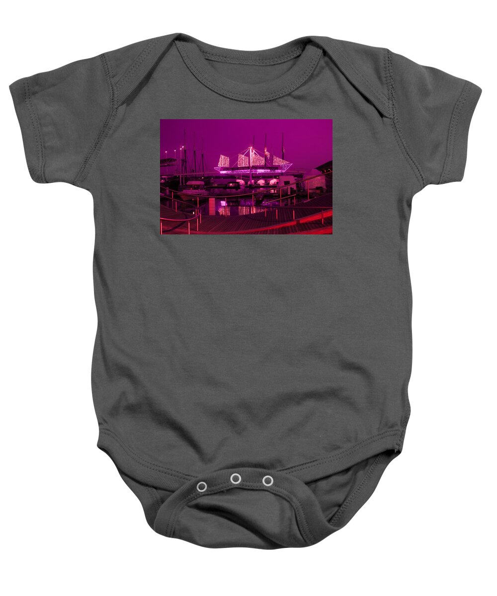 Boardwalks Baby Onesie featuring the photograph Fuscia Dock Perspective by Ee Photography