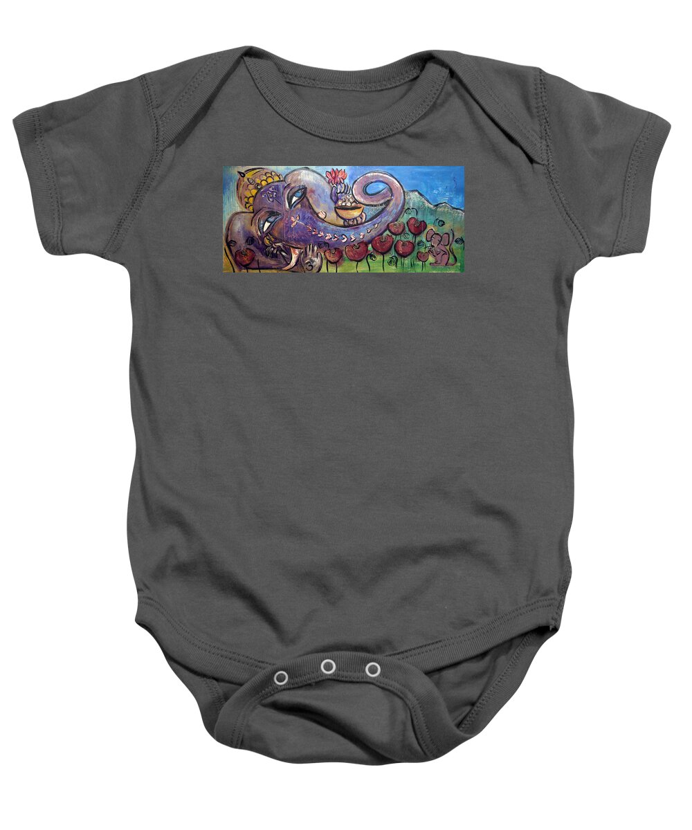 Purple Baby Onesie featuring the painting Ganesha with Poppies by Laurie Maves ART
