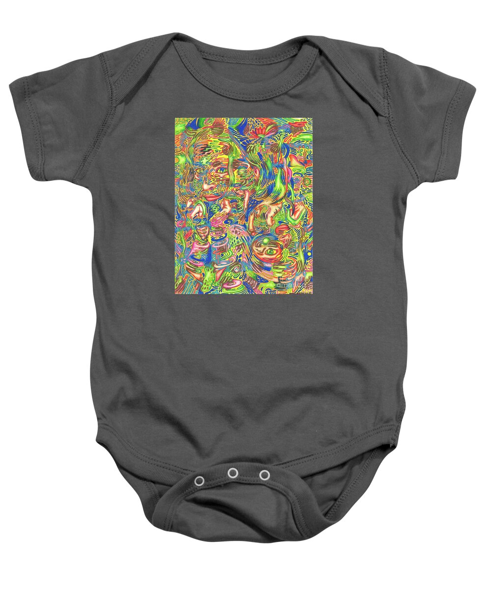 Garden Baby Onesie featuring the drawing Garden of Reflections by Justin Jenkins