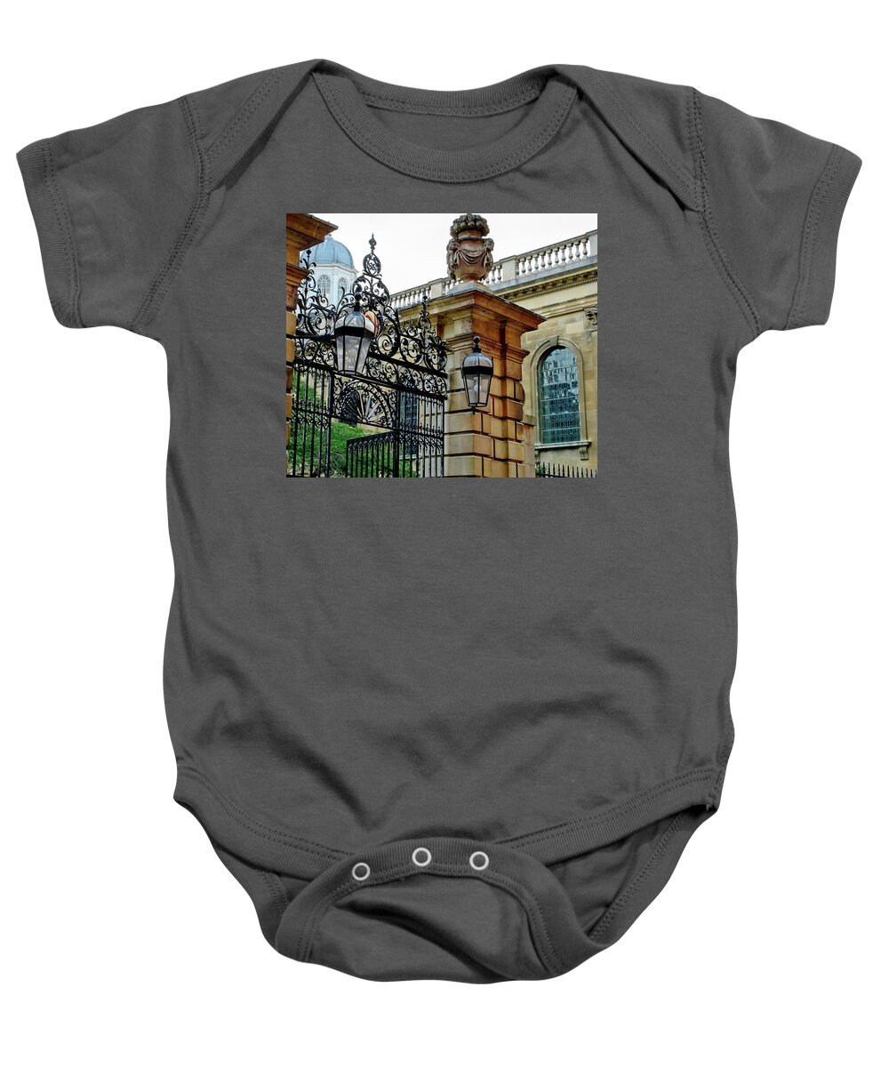 Gate Baby Onesie featuring the photograph Gate to Clare College. Cambridge. by Elena Perelman