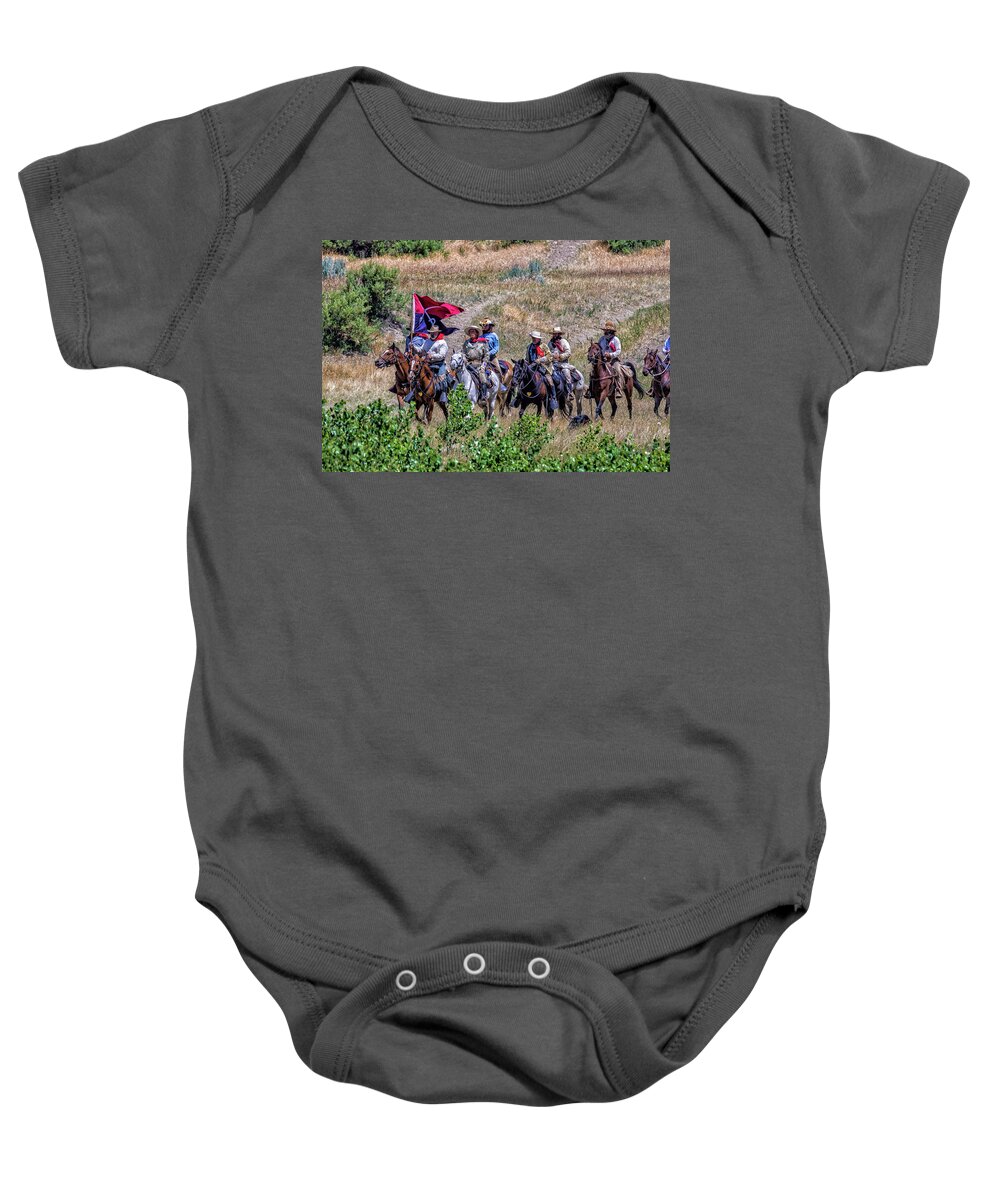 Little Bighorn Re-enactment Baby Onesie featuring the photograph General Custer and his Entourage by Donald Pash