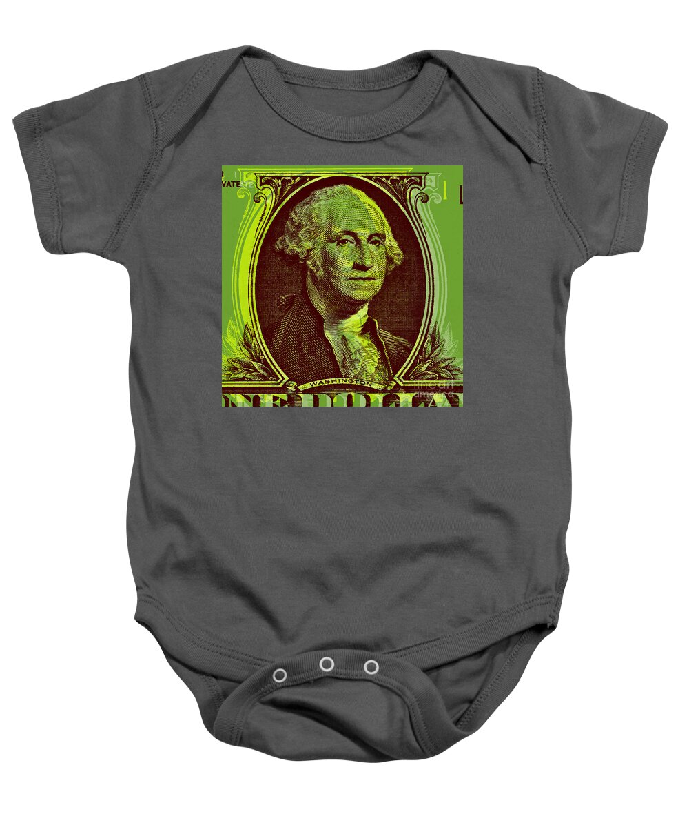 George Washington Baby Onesie featuring the digital art George Washington - $1 bill by Jean luc Comperat