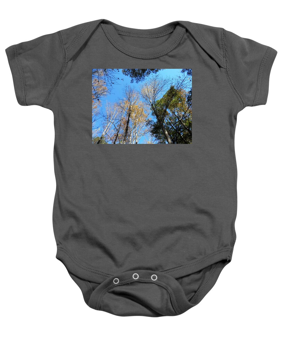 Several #mode Of #leaves Baby Onesie featuring the photograph Georgia Trees Winters Coming by Belinda Lee