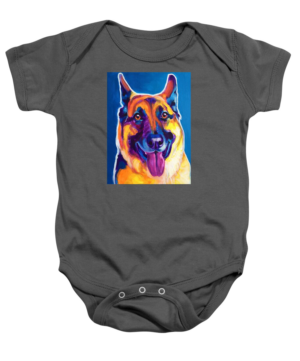 Dog Baby Onesie featuring the painting German Shepherd - Hector by Dawg Painter