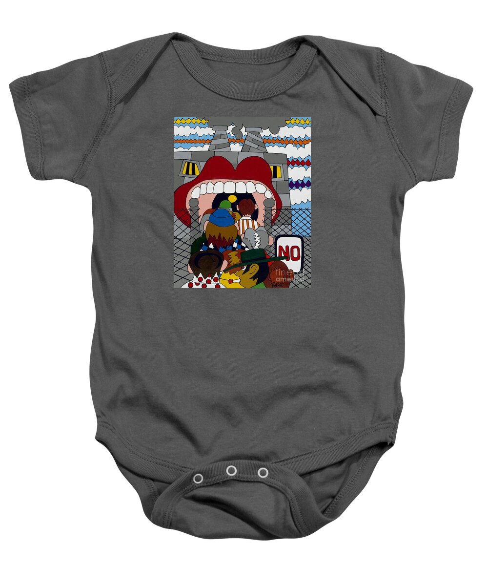 Factory Building Baby Onesie featuring the painting Get A Job by Rojax Art