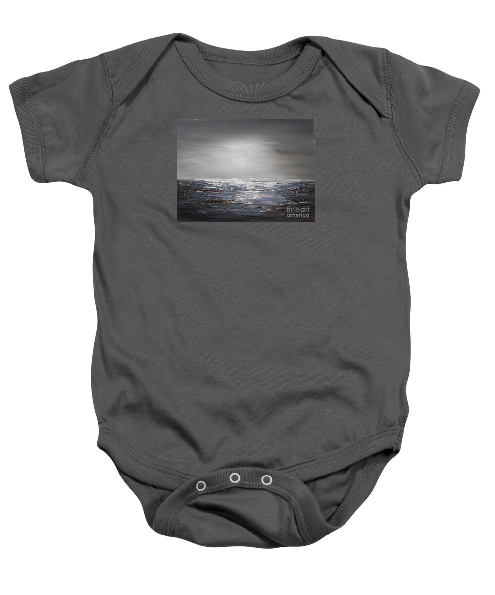Black And Gray Artwork Baby Onesie featuring the painting Getting dark by Preethi Mathialagan