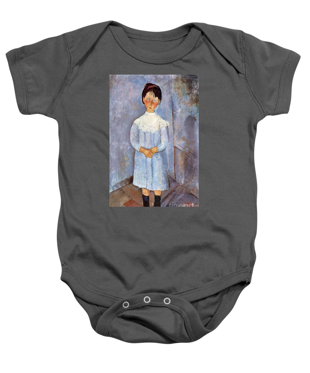 Modigliani Baby Onesie featuring the painting Girl in Blue, 1918 by Amedeo Modigliani