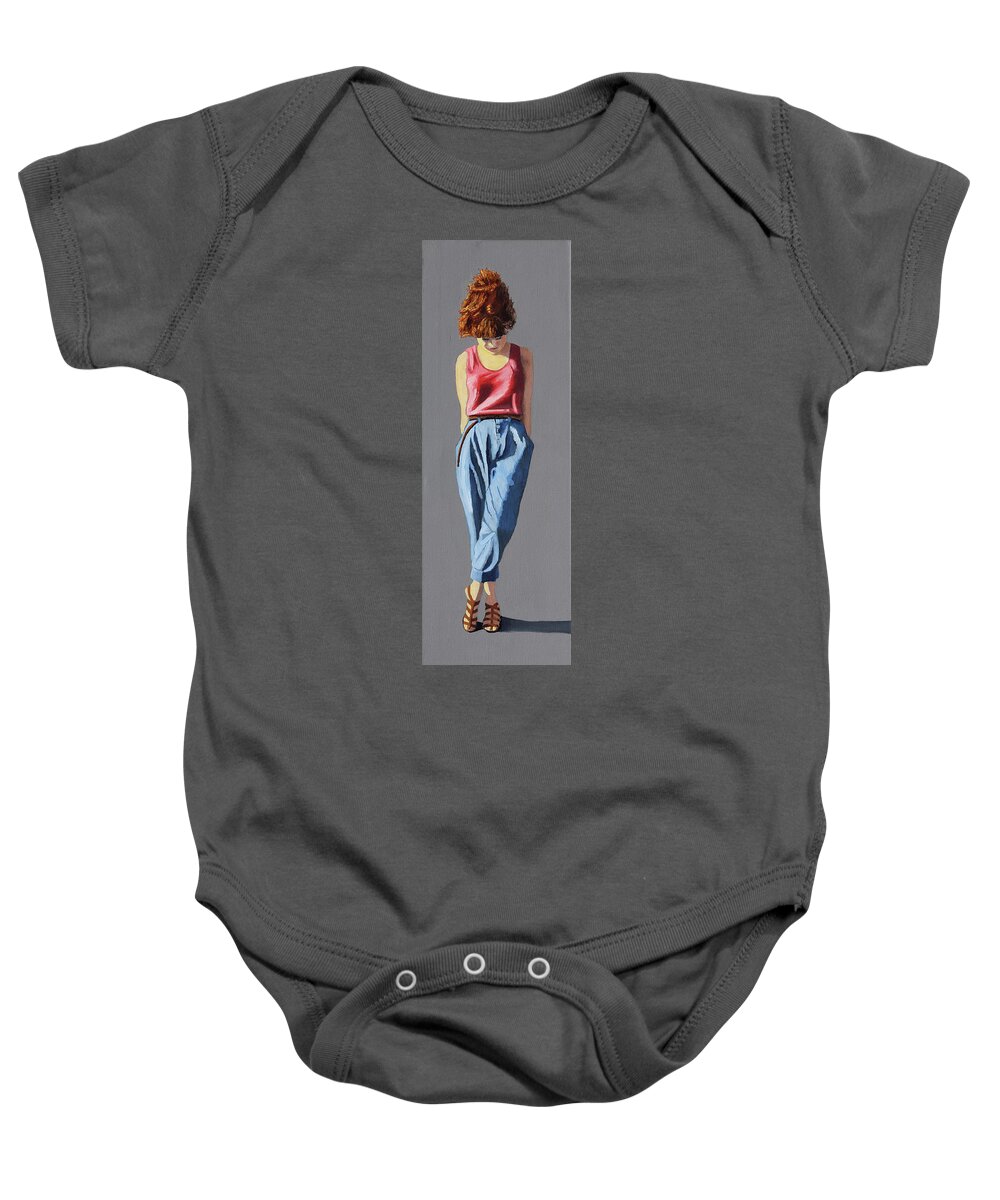 Girl Baby Onesie featuring the painting Girl Standing by Kevin Hughes