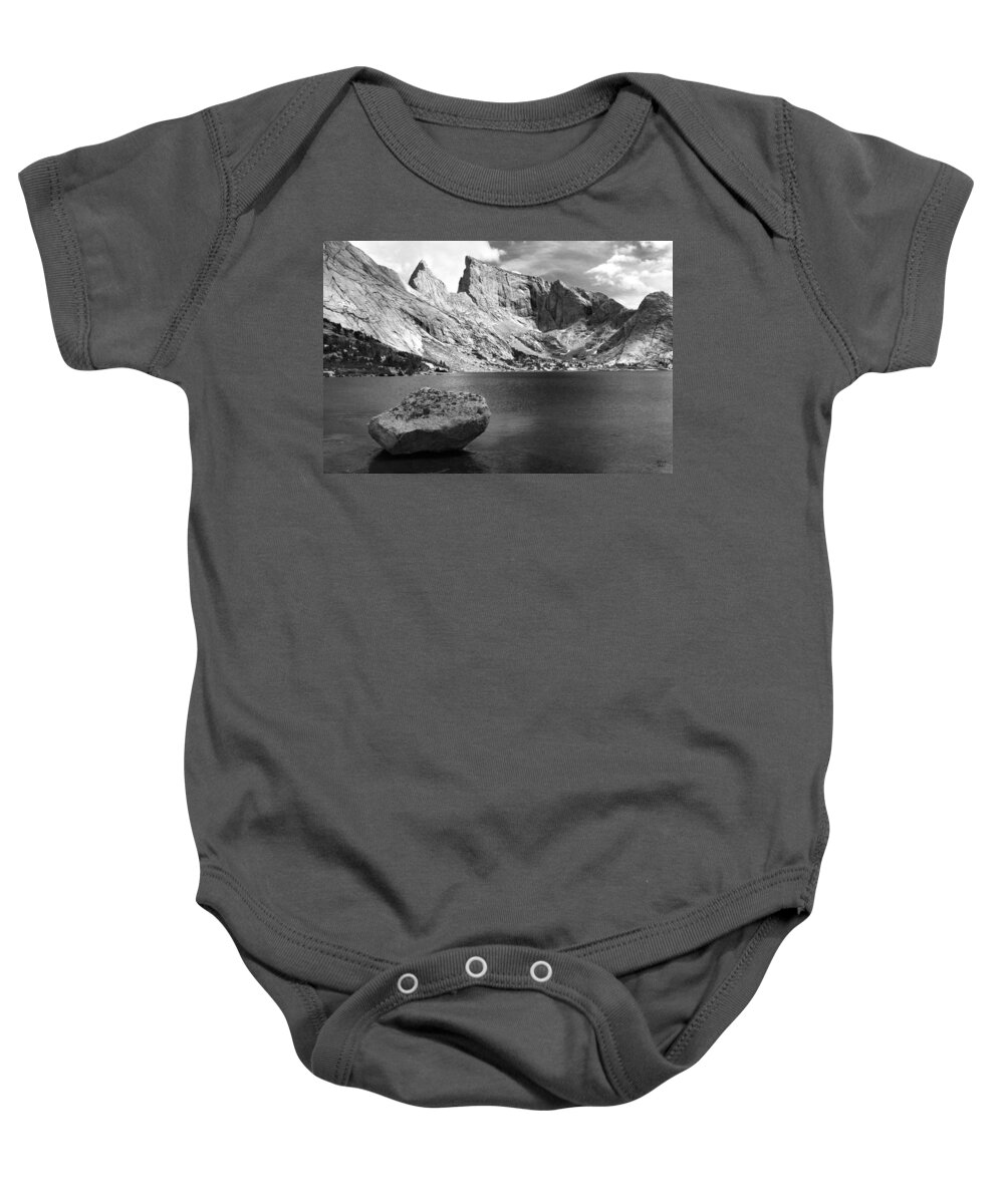 Wyoming Baby Onesie featuring the photograph Glacial Erratic at Deep Lake Black and White by Brett Pelletier