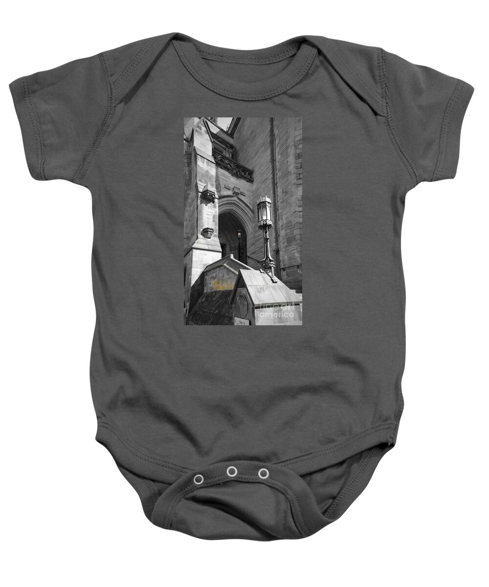 Lamppost Baby Onesie featuring the photograph Glasgow University. Lamppost at entrance. by Elena Perelman