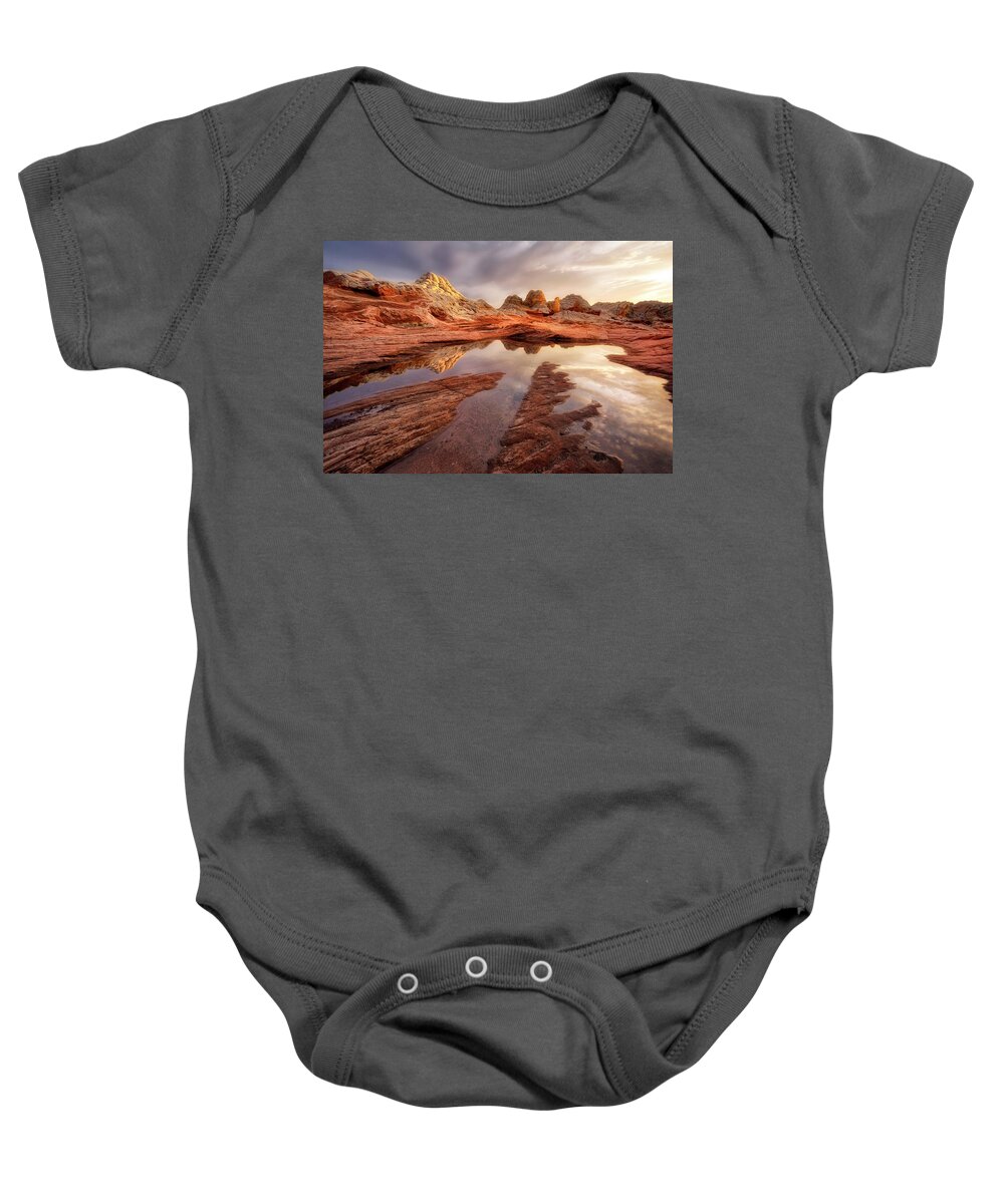 Sunset Baby Onesie featuring the photograph Glass Reflections by Nicki Frates