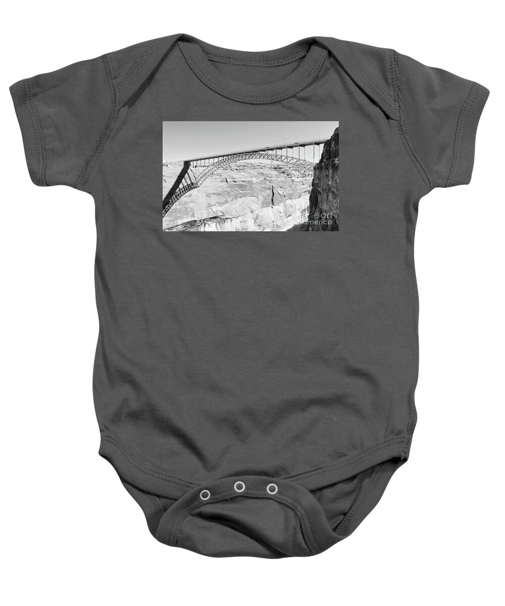 Digital Black And White Photo Baby Onesie featuring the photograph Glen Canyon Bridge BW by Tim Richards