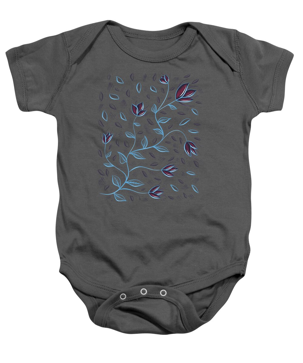 Glow Baby Onesie featuring the digital art Glowing Blue Abstract Flowers by Boriana Giormova